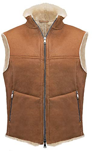 CHRIST Herren Lammfellweste Lammfelle – sportliche, hochwertige Fellweste aus echtem Fell, auch ALS Reitweste, Outdoor-Weste oder Winterweste geeignet (56, Braun)