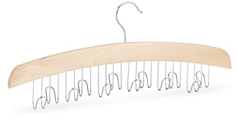 Relaxdays Gürtelhalter Kleiderschrank, Haken für 12 Gürtel, 360° drehbarer Haken, Lotusholz, HBT 17x43x5cm, natur/silber