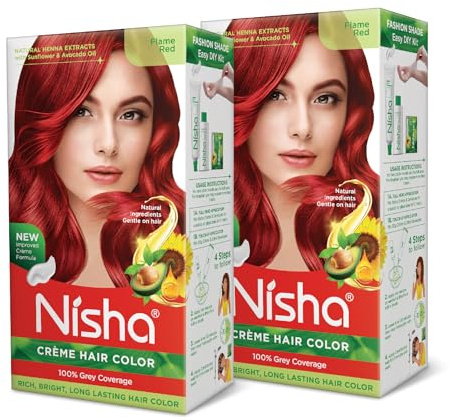 Nisha cream hair color Fashion Highlights And Rich Bright Long-Lasting Colour Flame Red Pack of 2