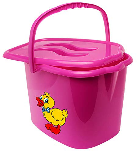 alles-meine.de GmbH Eimer/Windeleimer mit Deckel + Tragegriff - pink - rosa Tiere - Ente Bieco - geruchsdicht - Putzeimer - Windeln Babywindeln - Geruch - geruchsfrei - WIC..