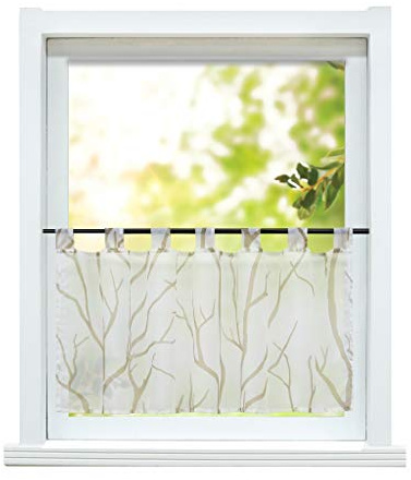 ESLIR Scheibengardine modern Bistrogardine Küche Gardinen WeißSand 45x120cm | Küchengardine mit Schlaufen,Transparent Vorhänge kurz,Kurzgardine Voile,1 Stück,Kurzstores landhaus,Fenstergardine