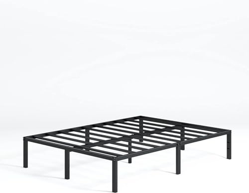 Zinus Yelena Bett 140 x 190 cm – Bettgestell 36 cm hoch mit Stauraum unter dem Bett – Plattformbett aus Metall mit Lattenrost aus Stahl – Schwarz