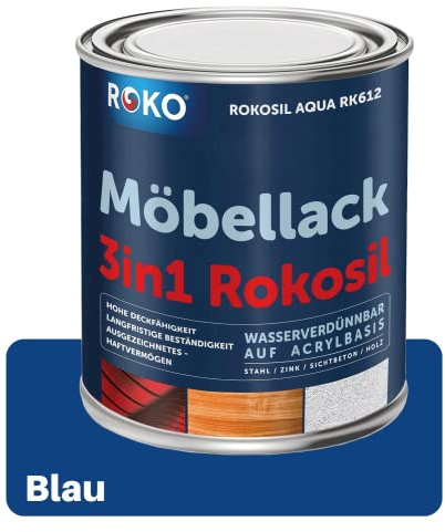 ROKO Möbellack - 3,6 Kg - Blau - 3in1 Möbelfarbe auf Wasserbasis - Seidenmatt - Für Holz, Metall & Kunststoff