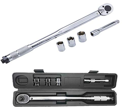 DICN Ratchet Torque Wrench 28-210Nm, 1/2 Wheel Bolt Wheel Nut Wrench incl. Extension & Wheel Bolt Sockets 17mm-19mm-21mm