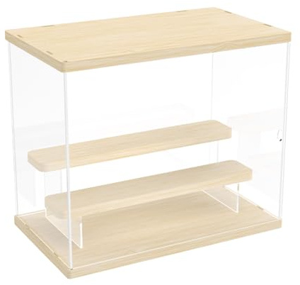 Nynelly Caja expositora de Acrílico de 3 Niveles, Vitrina de Acrílica Transparente para Figuras, Vitrinas de Exposición Antipolvo para Las Colecciones Juguete, Madera,31,5cm x 18cm x 26,5cm