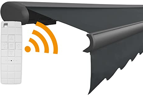 Arilco Elektrische Vollkassettenmarkise Kassettenmarkise Gelenkarmmarkise Markise Sonnenmarkise Sonnenschutz in vielen Farben und Größen wählbar in der Kassettenfarbe Anthrazit (3,5m x 3m, Anthrazit)