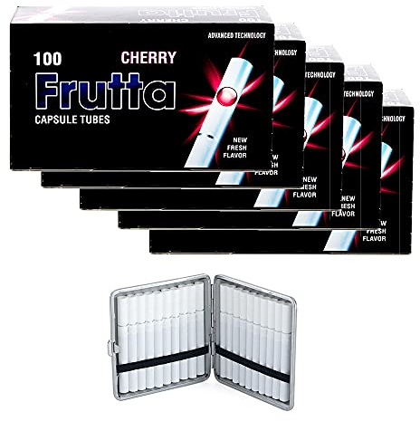 Sunmondo Frutta Click Hülsen mit Kirsch-Geschmack - 500 Stück in 5 Packungen - Inklusive Etui