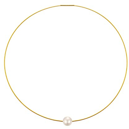 Damen Edelstahl Collier Halsreif Vergoldet ca.9 mm/ca.12 mm Süßwasserperlen, schwebender Anhänger elegant Bajonett Drehverschluß Halskette