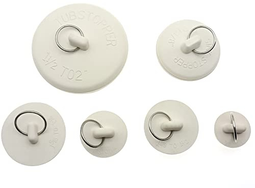 6 Stück Abflussstopfen Spülbecken Stopper Abflussstopfen mit Zugring für Badewanne, Küche, Bad und Waschbecken [FDXGYH, 6 verschiedene Größen, weiß]