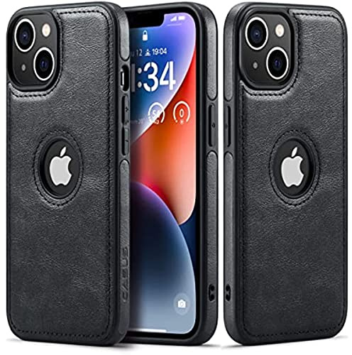 Sibada Hülle für iPhone 14, Logo View, Kompatibel mit Slim Premium Veganes Leder Klassisch Luxus Elegant Dünn, entworfen für iPhone 14 (6,1 Zoll) - Schwarz