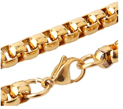 AMDXD Erbskette, Edelstahl Halskette Männer Ohne Anhänger, Herren Zopfkette Gold Breit 5MM Länge 60cm Metallkette Lang Hip Hop