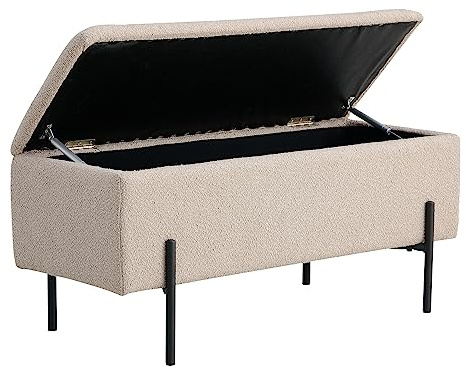 House Nordic Bank Watford mit Stauraum Beige Bouclé Wohnzimmerbank aufklappbar