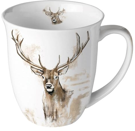 Ambiente Teetasse Kaffeetasse Becher Mug 0,4l Hirsch Antlers Landhaus Jagd Wild Fine Bone China Porzellan