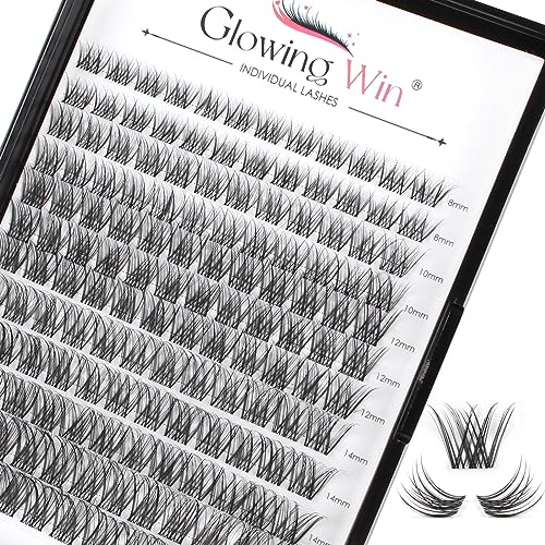 Glowing Win Naturali Ciglia Finte Ciuffetti with Banda Trasparente 144PCS Singole Extension Ciglia Professionale Mix 8-16mm Cluster Lashes fai da te Riutilizzabili Individual Eyelashes Cat Eye