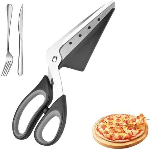 Pizzaschere Pizzaschneider, 27cm Pizzamesser Edelstahl, Multifunktionale Küchenschere, Pizza Cutter Scharf und Spülmaschinenfest, Klingenschutz für Pizza, Kuchen, Waffeln