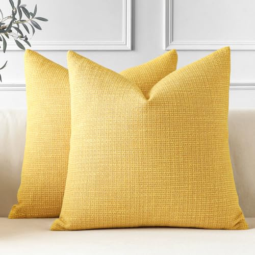 JOTOM 2er Set Leinen Kissenbezüge, Dekorative Weich Einfarbig Wurf Kissenbezug Moderne Kissenhüllen Sofakissen Dekokissen Zierkissenbezug für Wohnzimmer Schlafzimmer Deko (45x45cm, Gelb)