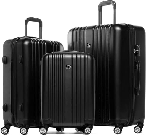 FERGÉ Kofferset 3 teilig Hartschale erweiterbar Toulouse Reisekoffer Trolley-Set (Handgepäck, L, XL) 3er Set Hartschalenkoffer Roll-Koffer 4 Rollen 100% ABS schwarz