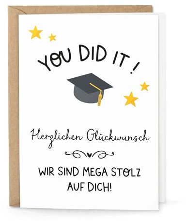 Karte YOU DID IT ! Glückwunschkarte mit Briefumschlag - Klappkarte zum Gratulieren