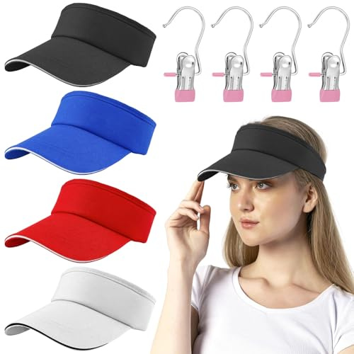 xianzhanEU Sonnenhut, Visor Cap für Damen und Herren, Mehrere Farben, 4 STK | Schirmmütze mit 4 Cap Clip für Outdoor, Reisen, Tennis, Golf(Schwarz/Weiß/Rot/Blau)