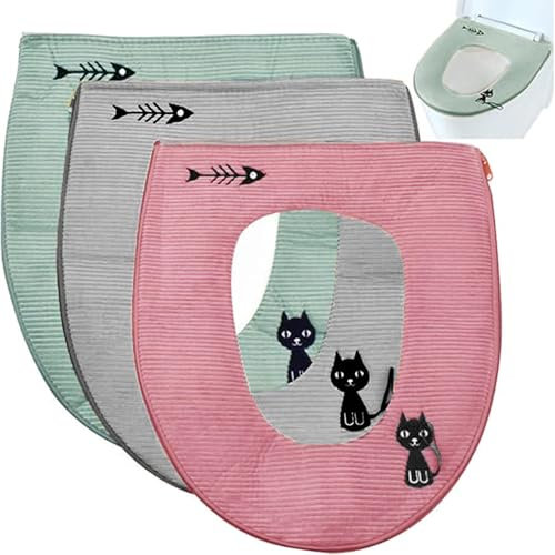 katmerio 3 Stück WC Sitzbezüge, Toilettensitzbezug Warm, Universal Reißverschluß Waschbar Toilettensitzabdeckung Pads, Toilet Seat Cover, WC Sitz Pad Wasserdichtes Antibakterielles WC Sitzkissen