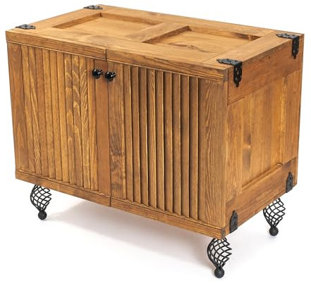 CREATIVE COOPER Kiefernholzschrank im Truhenstil mit Durchbrochene Tür und Stahlfüßen, ideal für Schuhe, Kleidung oder Handtücher.
