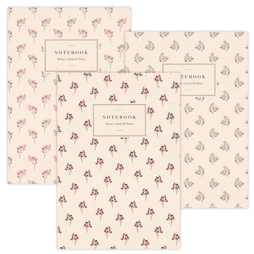 3er-Set Notizhefte DIN A5 | Florale Wasserfarben Muster | 60 Seiten 80g/m² Papier | Notizen, Journaling, Skizzen, kreative Ideen