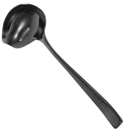 Alipis Mestolo Per Condimento in Acciaio Inossidabile Con Beccuccio Versatore Accessori Da Cucina Portatili Cucchiaio Per Condire Con Manico Lungo Utensile Da Portata Nero Per Salsa e Con