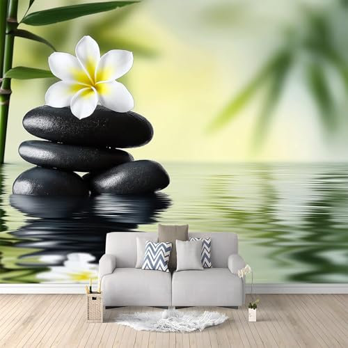 Fotomurales 300 x 210 cm Papel pintado tejido no tejido Spa Piedra Zen papel tapiz mural Verde Murales Adecuado para decoración de dormitorio y sala de estar