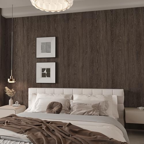 TOTIO Film adhésif Film pour meubles aspect bois 122x500CM Papier peint autocollant en noyer brun foncé Bricolage Film mural imperméable Autocollants pour meubles en vinyle Design sans bulles