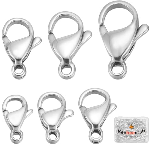 Beebeecraft 60 pz 6 Misure Fermagli A Moschettone in Argento 316 Ganci in Acciaio Inossidabile con Chiusura A Scatto per Braccialetti Collane Gioielli