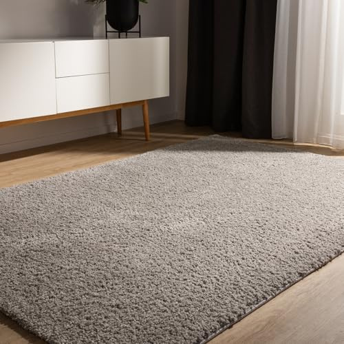 benuta Basic Hochflorteppich Teppich Wohnzimmer Sohari - Hellgrau 300x400 cm - Minimalistischer Look - Weich & Waschbar - Für Schlafzimmer, Flur oder Esszimmer - Geeignet für Fußbodenheizung