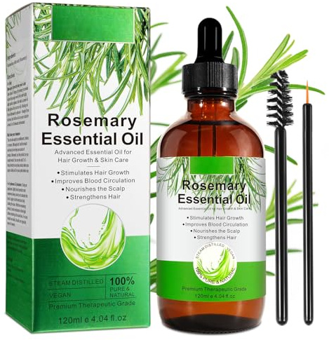 Rosemary Oil for Hair Growth 120 ml, Rosemary Essential Oil for Eyelashs, Eyebrows, Face, Skin Care, Body Massage, Aromatherapy, Hair Loss Treatment, Nourishes The Scalp, Improve Blood Circulation