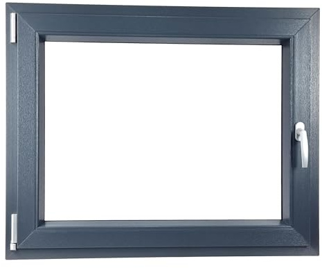 ALUCON Kellerfenster 800x600 mm – Fenster 80x60 cm – Kunststofffenster Innen Anthrazit/Außen Anthrazit – Flügelfenster DIN Links