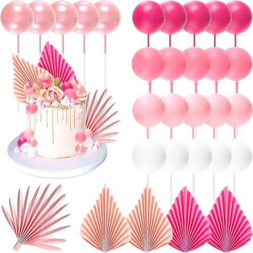 SIWOKJJO Torten Deko, Rosa Blätter Kuchen Deko, Boho Kuchendekorationen | 30 Stück Tortendeko Kuchenkugel für Geburtstag, Valentinstag, Muttertag