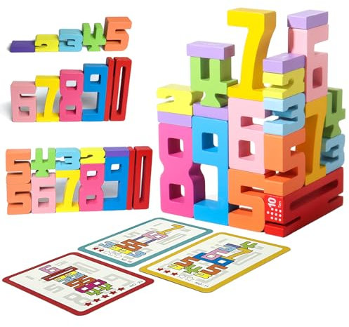 Goujfol Wooden Number Building Blocks, Montessori Zahlen Spielzeug, Holz Zahlenbausteine, Steckwürfel Mathe, Sensorische Ziffernklötze, Rechnen Lernen Spielzeug für Kinder ab 3 Jahren