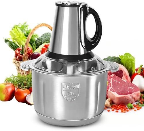 5L Hachoir électrique, 500W Hachoir a viande electrique en acier inoxydable, 3 vitesses,Lame en acier inoxydable 3D, H-achoir Electrique, Food Processor pour viandes, légumes, fruits, oignons (5L)
