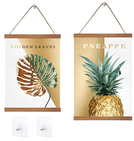 KATLKIU Cornici Magnetiche in Legno 21/31cm Set da 2 - Cornice Poster da Parete Riutilizzabile con Ganci, per Stampe A4, Foto, Dipinti, Decorazioni Casa e Ufficio