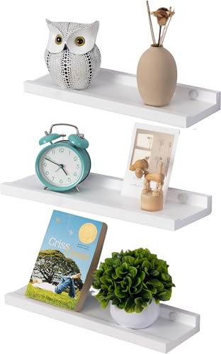 Gieanoo Wandregal Kinderzimmer，3er Set 40cm Wandregal Weiß Massivholz Kiefer Wand Moderne Regale Schweberegal für Arbeitszimmer, Schlafzimmer und Küche