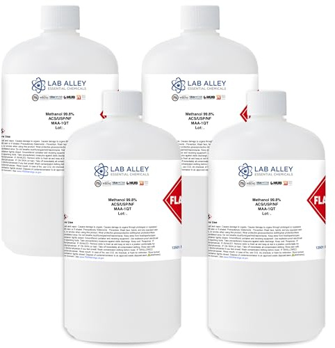 Lab Alley Methanol ≥99.8% ACS Reagent, 1 Gallon (Pack of 4 x 1 Quart Bottles)
