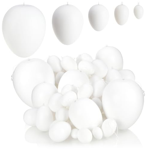 com-four® 72x weiße Deko-Ostereier aus Kunststoff - große und kleine Plastikeier zum Anmalen und Aufhängen - Kunststoffeier-Dekoration zu Ostern