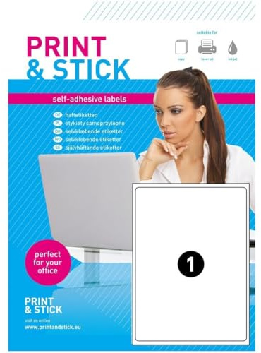 Universal Etiketten 210 x 297mm Bedruckbar Selbstklebend auf DIN A4 Bogen (Bogen mit umlaufendem Rand) 50 Blatt