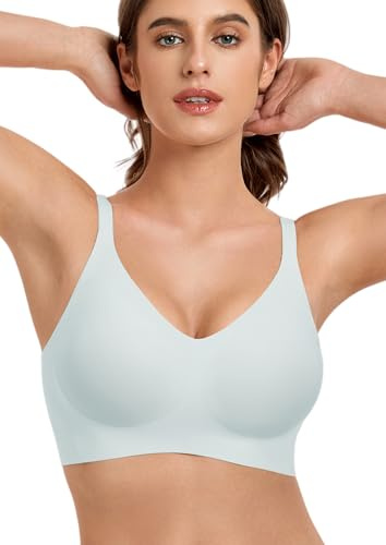 Quttlzze Womens Wireless Jelly Bras No Underwire Seamless Push Up Bra Ultra Soft Comfortable Tshirt Bralette Full Coverage-Light Blue,M