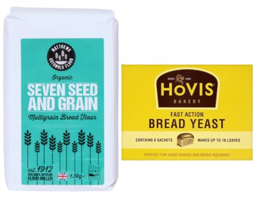 Matthews Seven Seed Mix Flour 1.5Kg & Hovis Bakery Fast Action Yeast Sachets 7g x 6 – Multigrain Bread Making Kit for Hand Baking & Bread Machine, Strong Wholemeal Mix