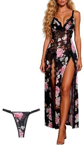 Negligee Dam, sexig, lång nattklänning, stora storlekar, spets, babydoll, underkläder, damer, sexig, sexiga sexiga underkläder, kurvig, transparent klänning, underkläder för mullig, kvinnor, v-ringad