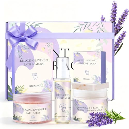 Coffret Femme Cadeau - Set Bain 5pcs avec Gommage Corps, Bombe de Douche, Savon et plus - Idée Cadeau Anniversaire Femme, Cadeau Fête des Mères, Cadeau Noël