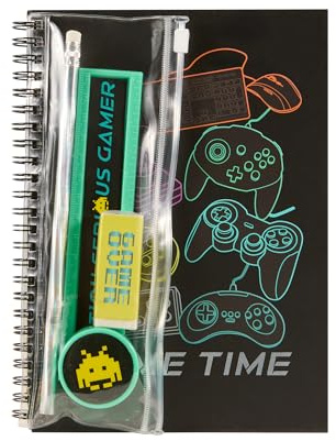 Idena 20186 - Notizbuch A5 mit Schreibset, Design Gaming, Spiralblock mit 120 Seiten kariert, 80 g/m²