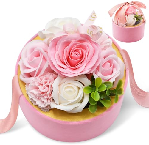 Yiomxhi Rose Eternelle en Boîte, Rose Préservé Stabilisée Fleur Artificielle en Coffret Cadeau pour Femme Maman Elle, Conservée Rose Fete des Meres, Noel, Saint-Valentin, Anniversaire (Rose)