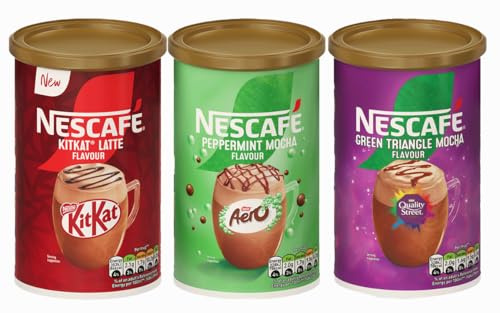 NESCAFÉ Instant Coffee Tin Variety Pack (Pack of 3) Flavours - Aero Peppermint Mocha, Green Triangle Mocha, KitKat Latte - Multiserve Frothy Instant Coffee