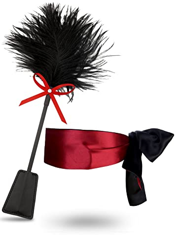 Feather Tickler 15 inch Adult Blindfold Eye Mask Satin Red 59, French Tickler Black, Bedroom Set for Couples Play
