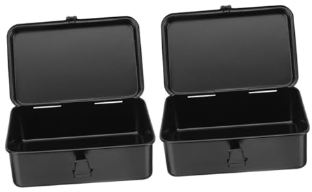 FONDOTIN 2PCS Portable Metal Tool Storage Case Thickened Iron Toolbox for Home and Car Use Repair Organizer with Spacious Interior for Nails Pins and Tools